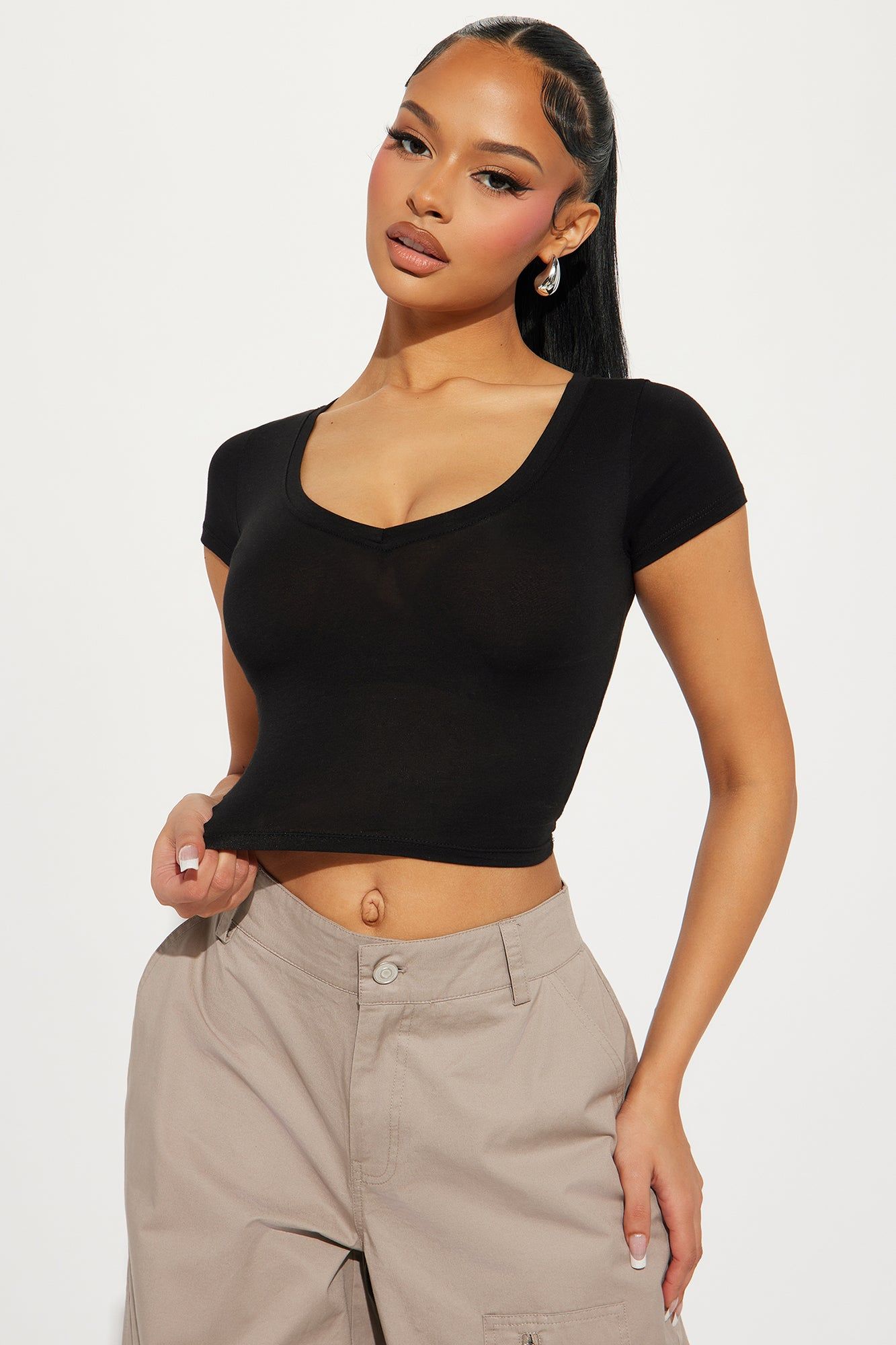 Vanessa V-Neck Crop Top - Black sold by Fashion Nova