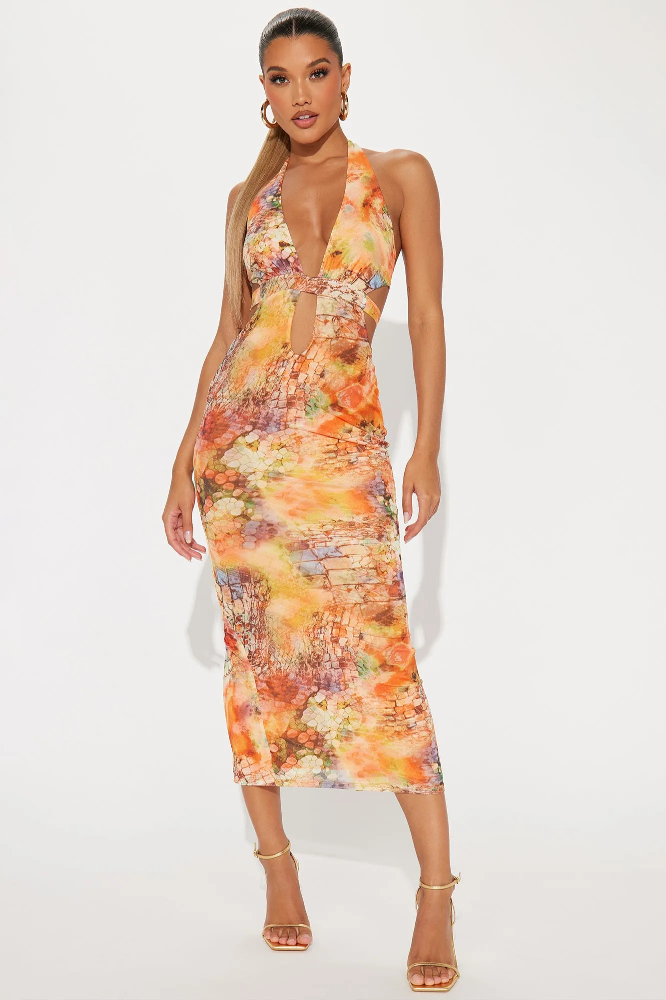 Im A Fairytale Mesh Maxi Dress - Orange/combo sold by Fashion Nova