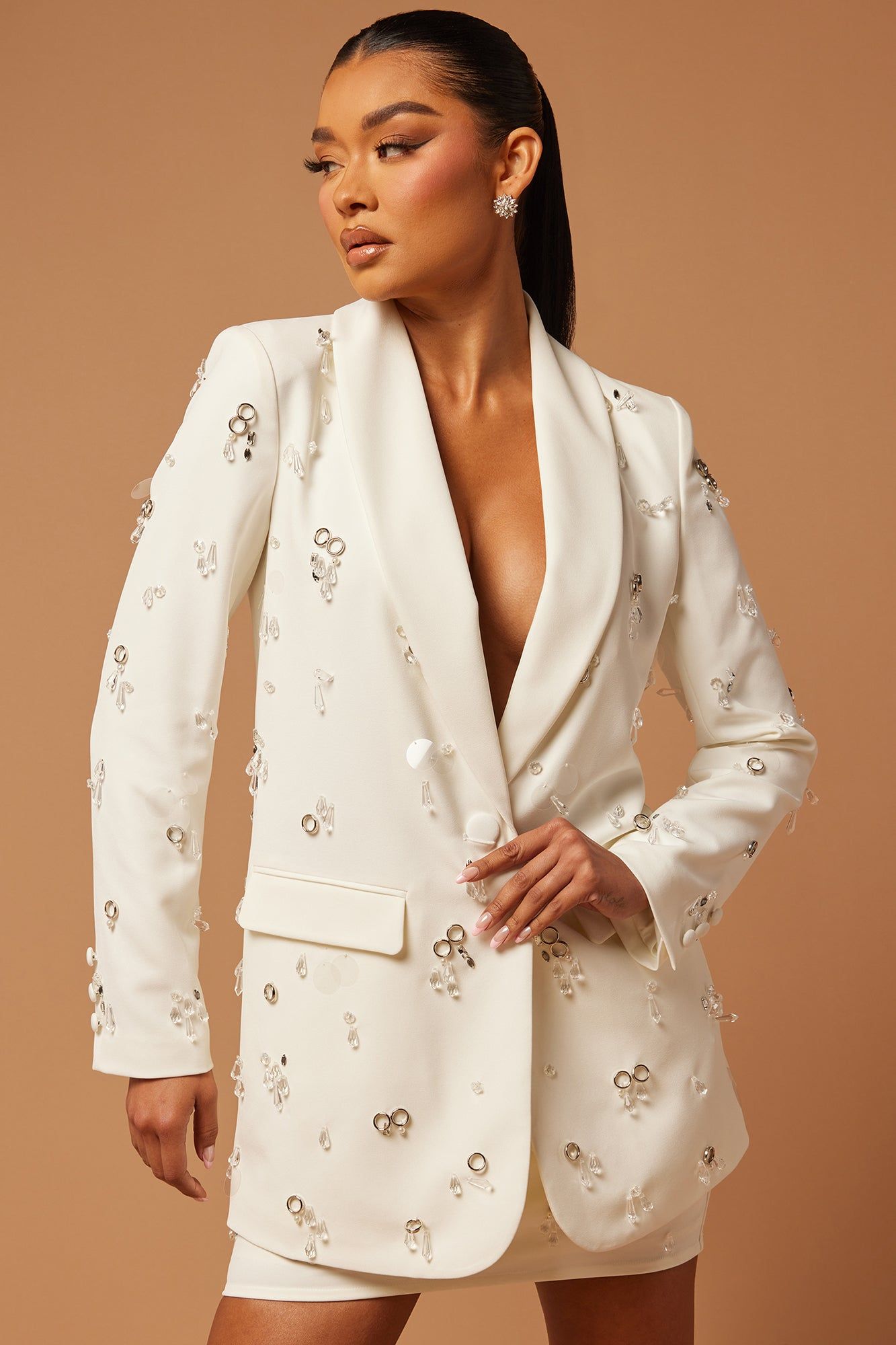 Emery Embellished Blazer - Off White sold by Fashion Nova