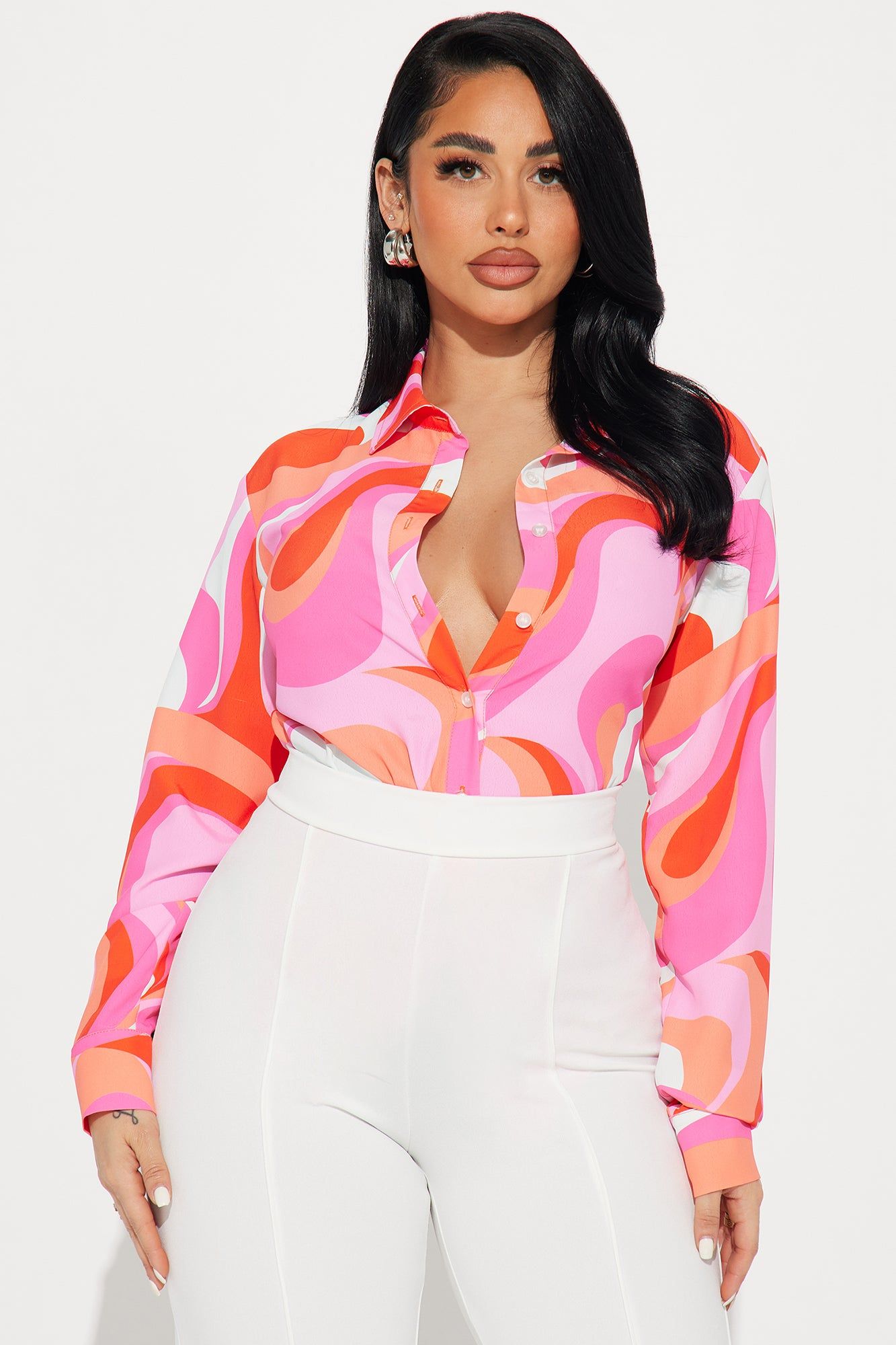 Perfect Vision Printed Shirt - Pink/combo sold by Fashion Nova