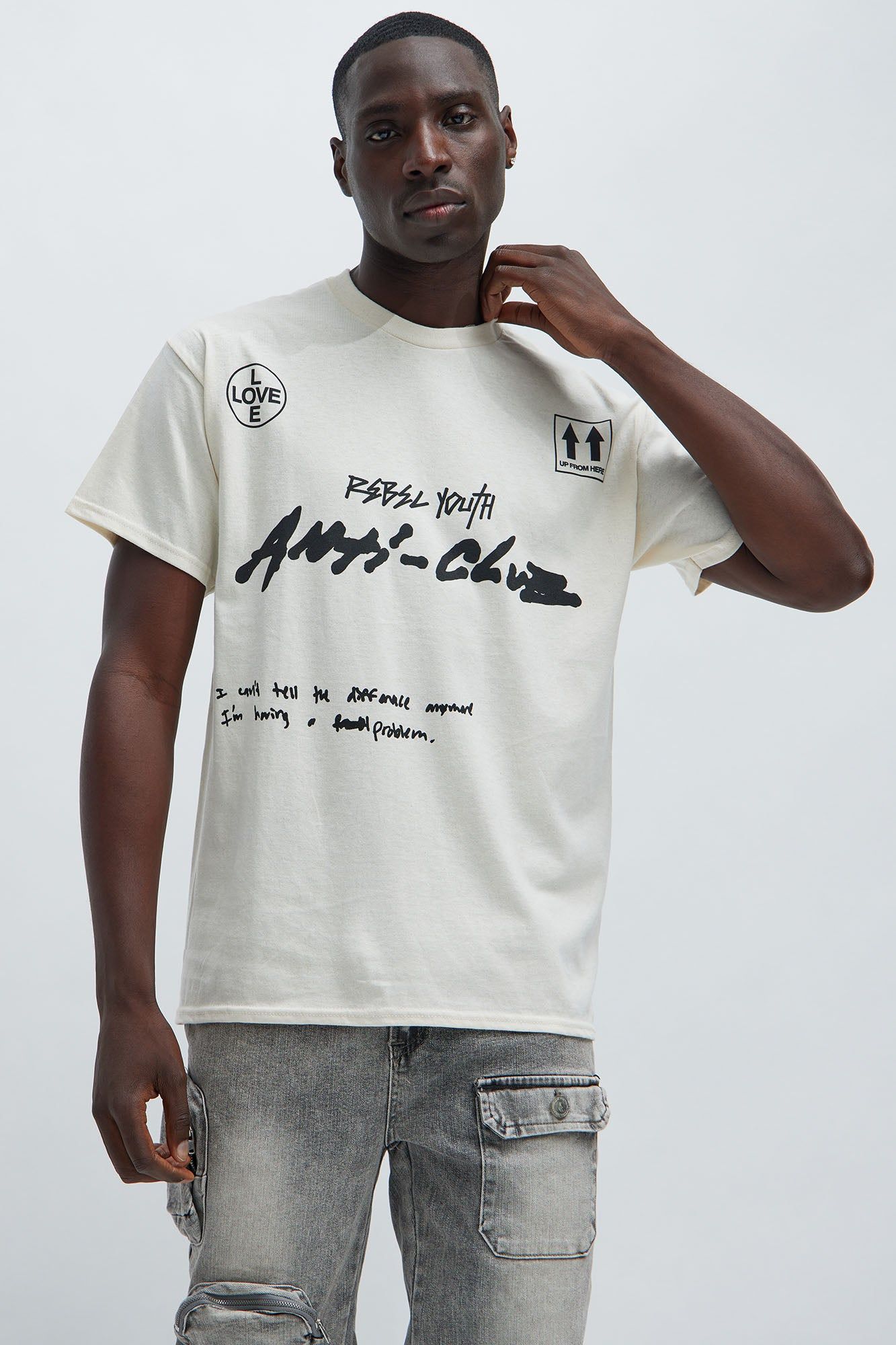 Rebel Youth Anti-Club Short Sleeve Tee - Cream sold by Fashion Nova