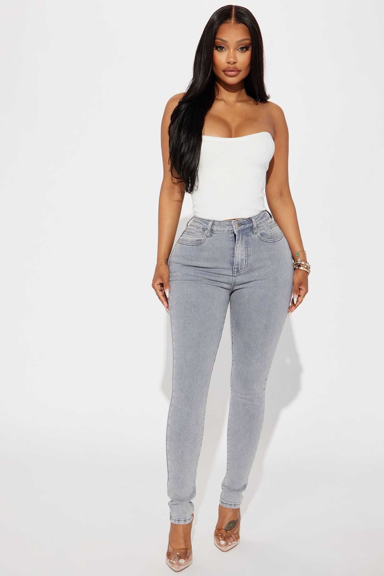 Shape Up Sculpting Stretch Skinny Jeans - Grey sold by Fashion Nova
