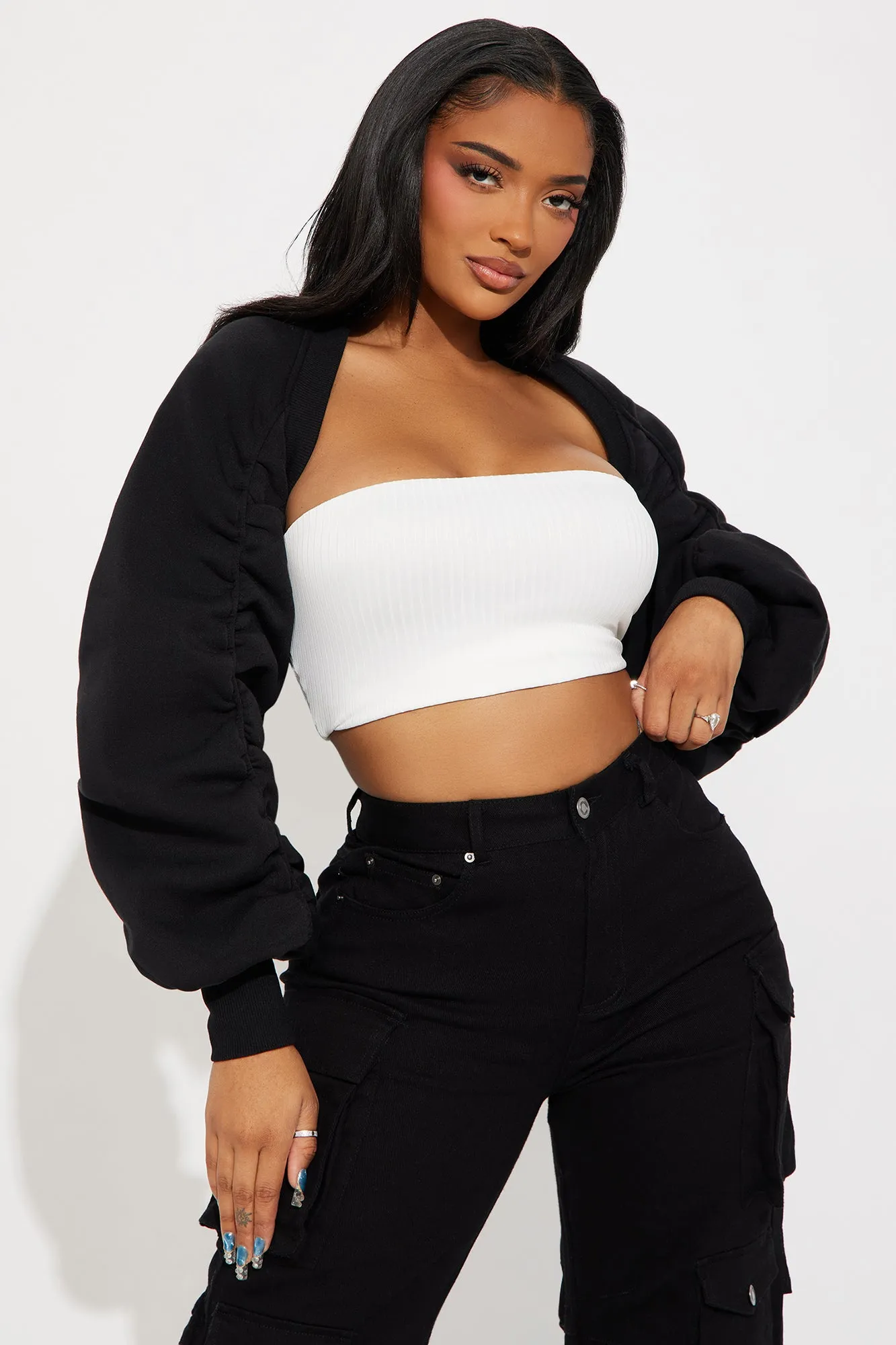 Cute And Comfy Bolero - Black sold by Fashion Nova