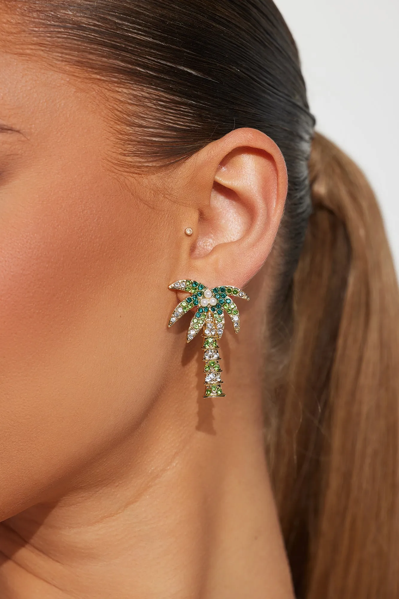 Palm Tree Resort Earrings - Gold/Green sold by Fashion Nova