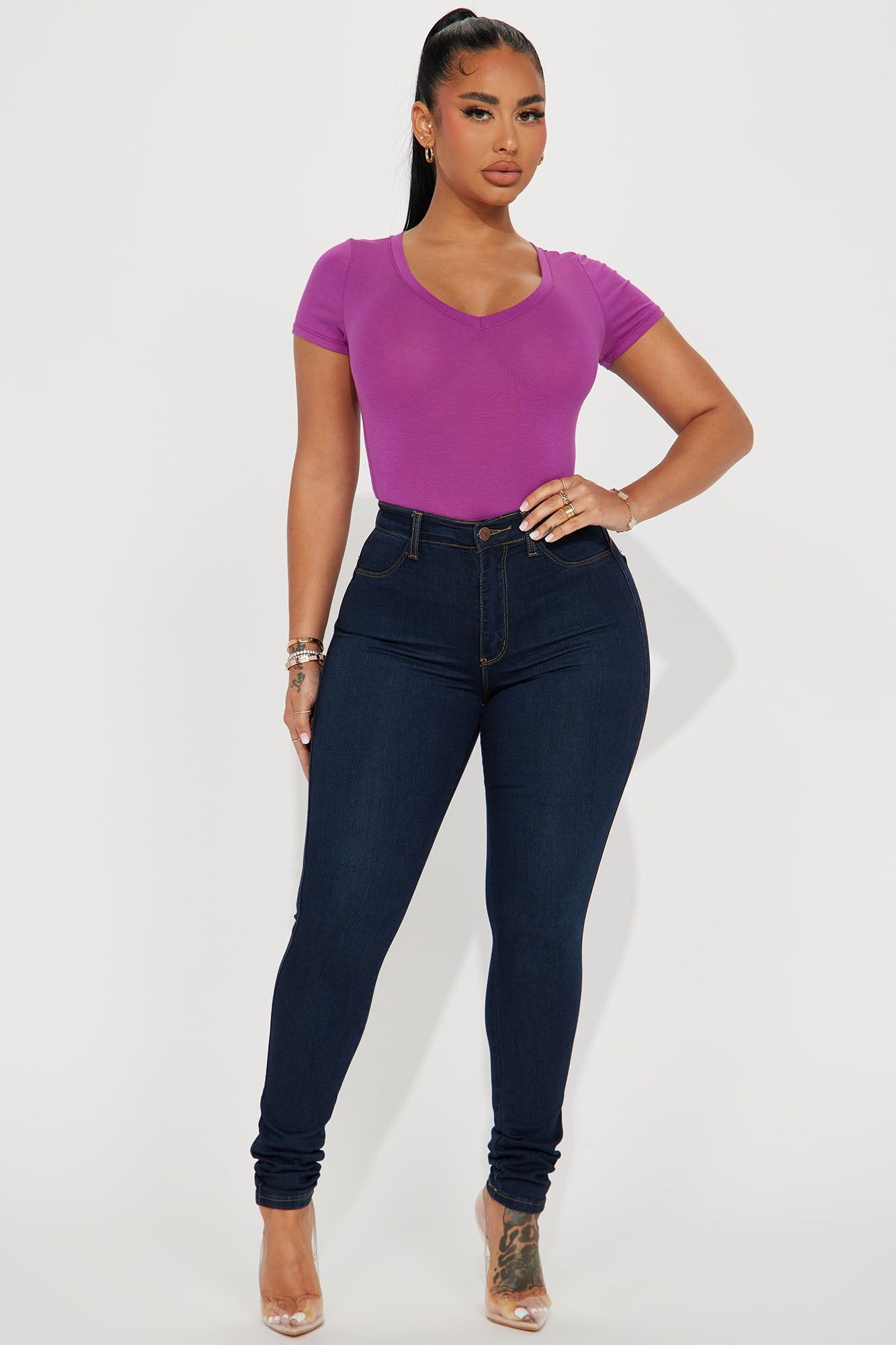Jess V Neck Short Sleeve Top - Purple sold by Fashion Nova product image thumbnail 2