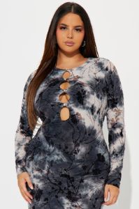 Julia Tie Dye Midi Dress - Grey/combo sold by Fashion Nova