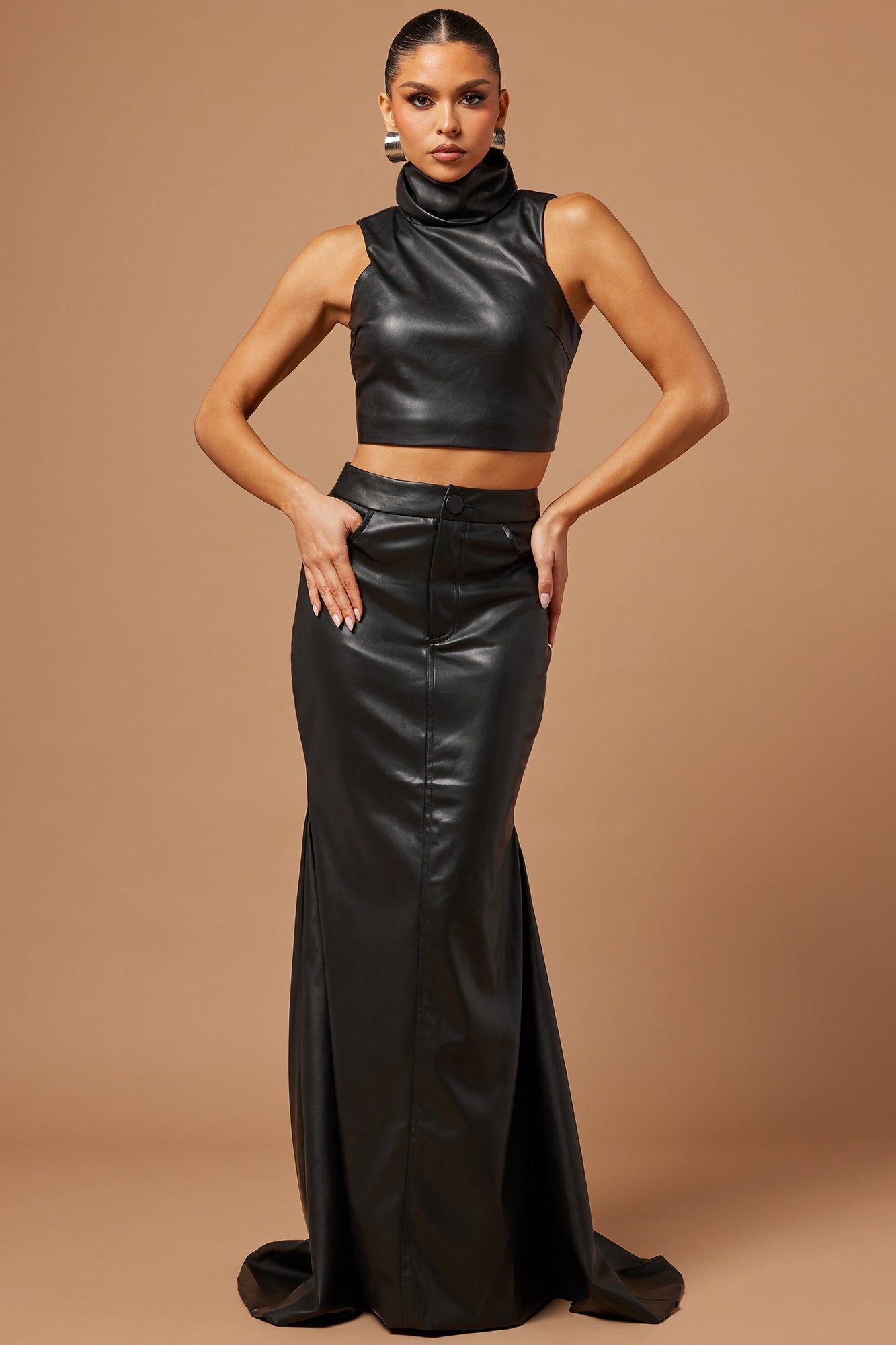 Presley Faux Leather Mermaid Maxi Skirt - Black sold by Fashion Nova