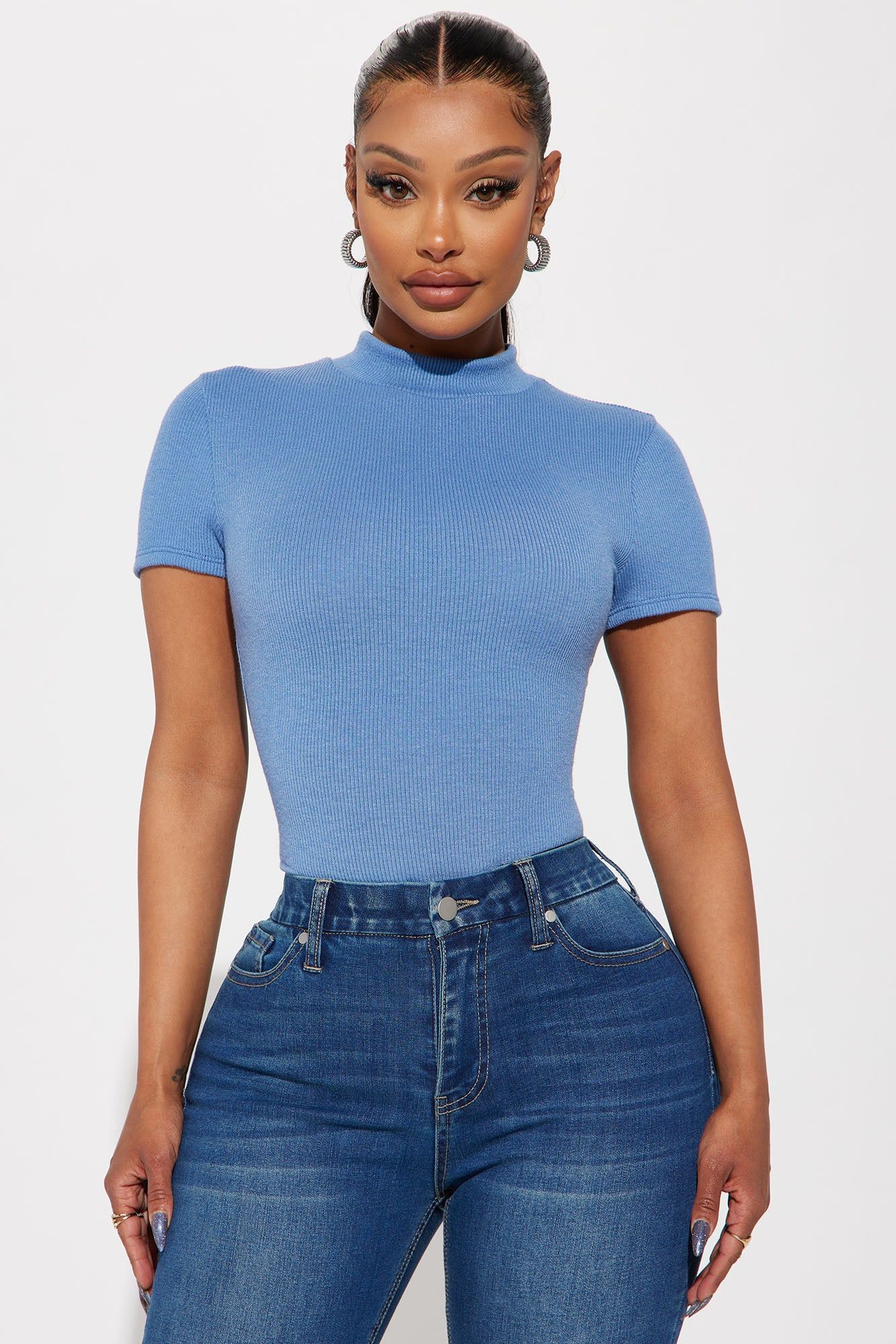 Drama Free Ribbed Bodysuit - Blue sold by Fashion Nova product image thumbnail 3