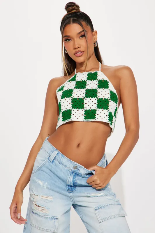 Vibe Check Crochet Halter Top - Green/combo sold by Fashion Nova