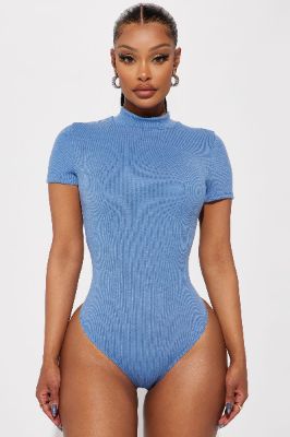 Drama Free Ribbed Bodysuit - Blue sold by Fashion Nova