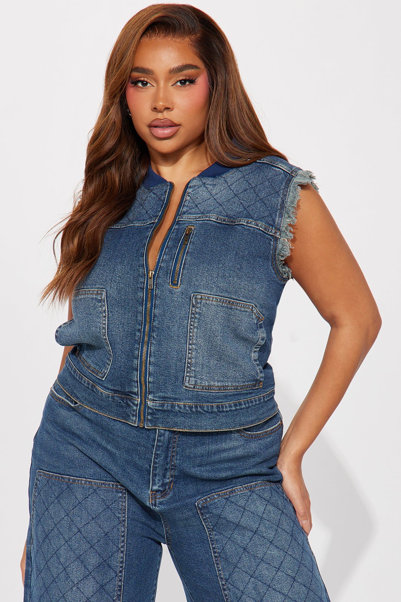Midnight Streets Quilted Denim Utility Vest - Dark Wash sold by Fashion Nova product image thumbnail 4