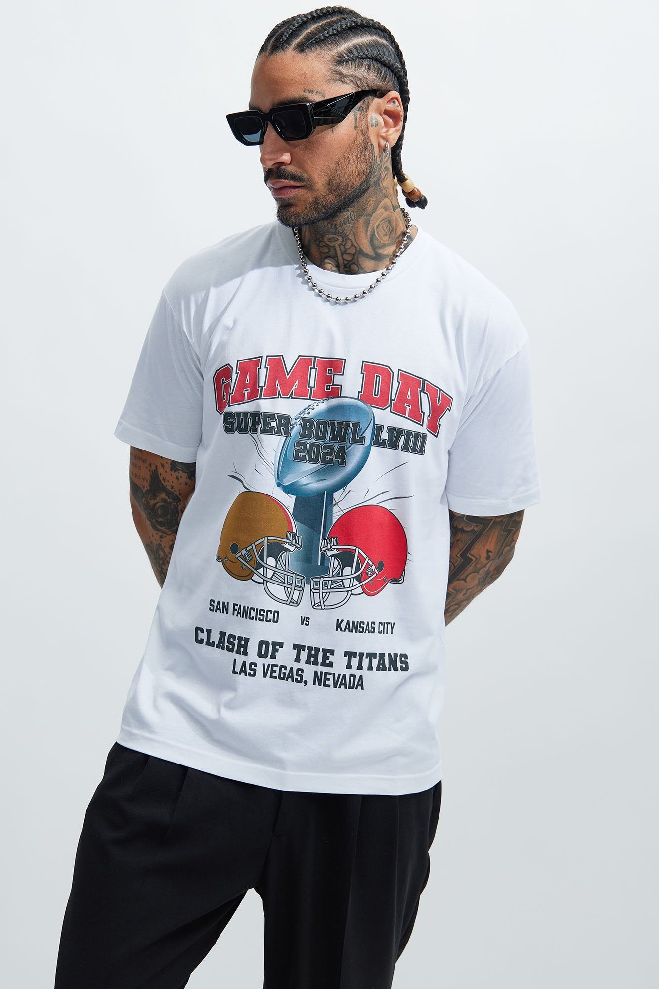 Game Day Clash Of The Titans Short Sleeve Tee - White sold by Fashion Nova