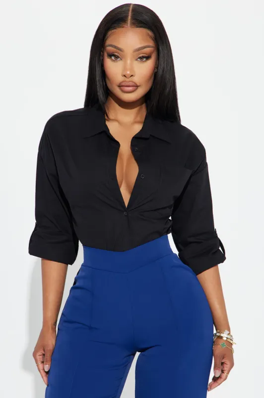 Met Your Match Poplin Shirt - Black made by Fashion Nova