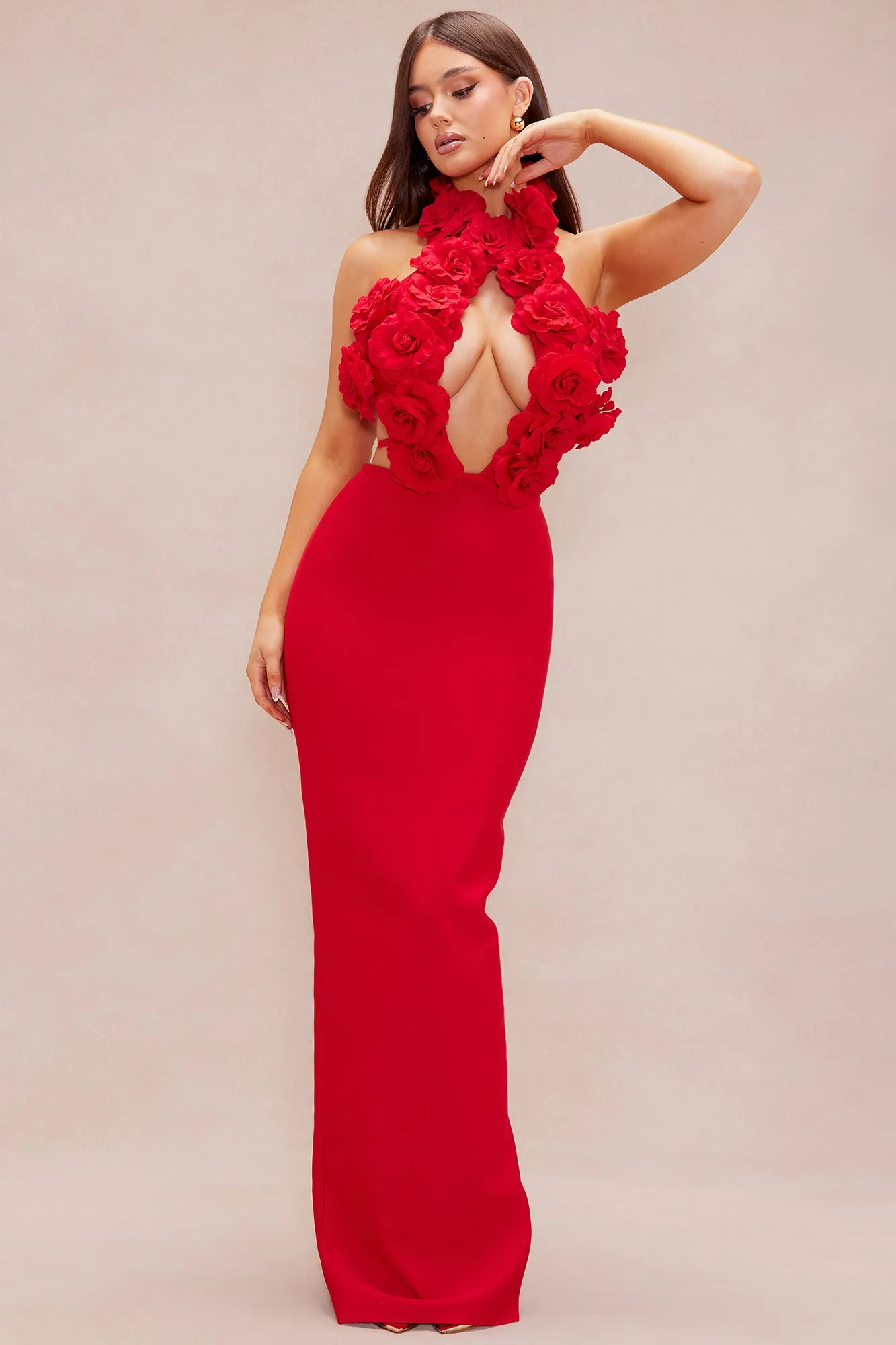 Rose Bandage Maxi Dress - Red sold by Fashion Nova