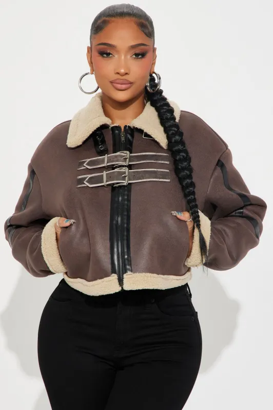 Kylie Faux Suede Moto Jacket - Brown sold by Fashion Nova