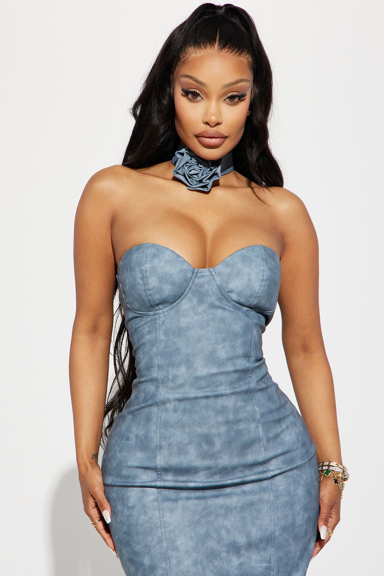 Amber Faux Leather Maxi Dress - Dusty Blue sold by Fashion Nova product image thumbnail 2