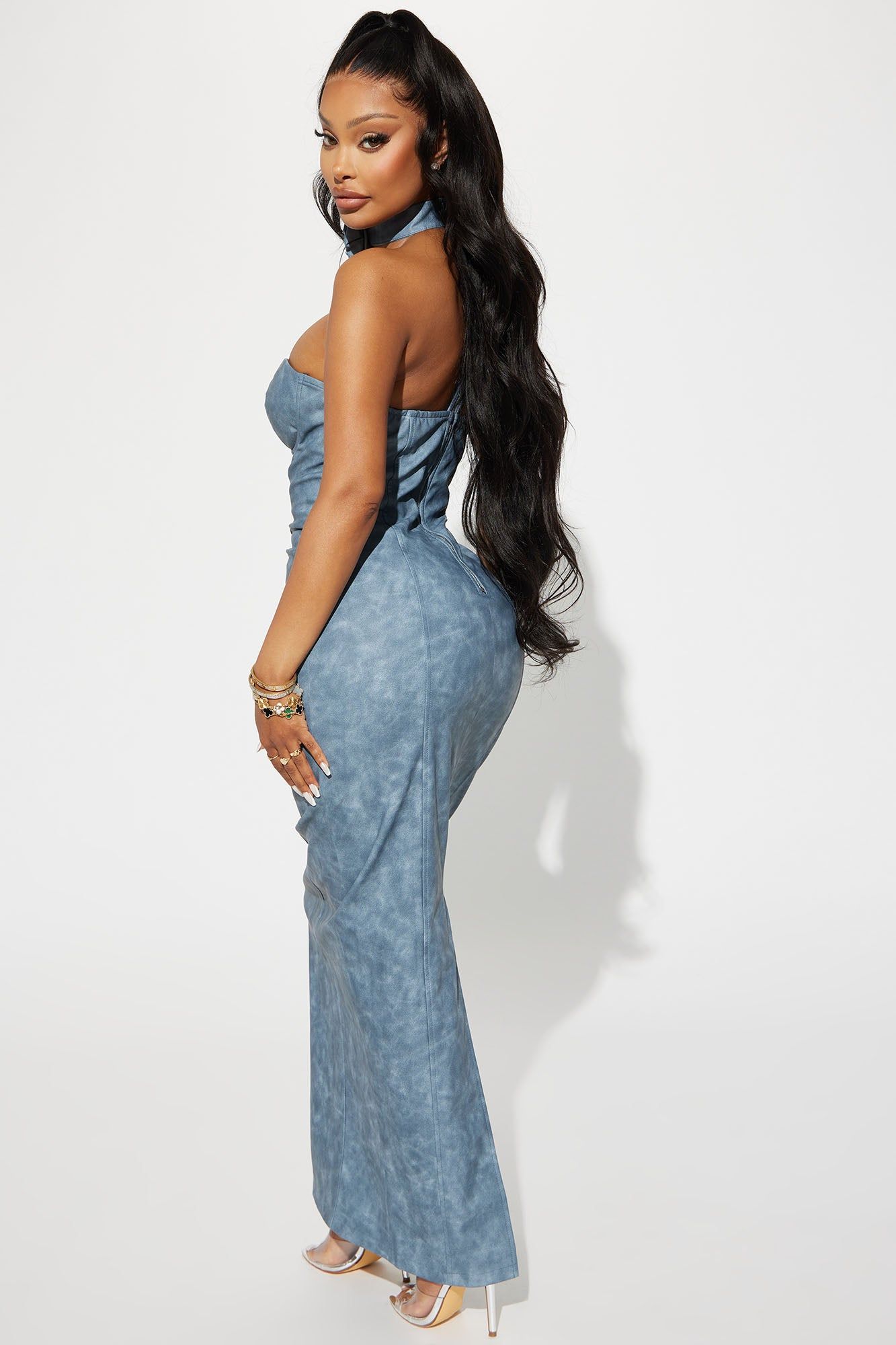 Amber Faux Leather Maxi Dress - Dusty Blue sold by Fashion Nova product image thumbnail 4