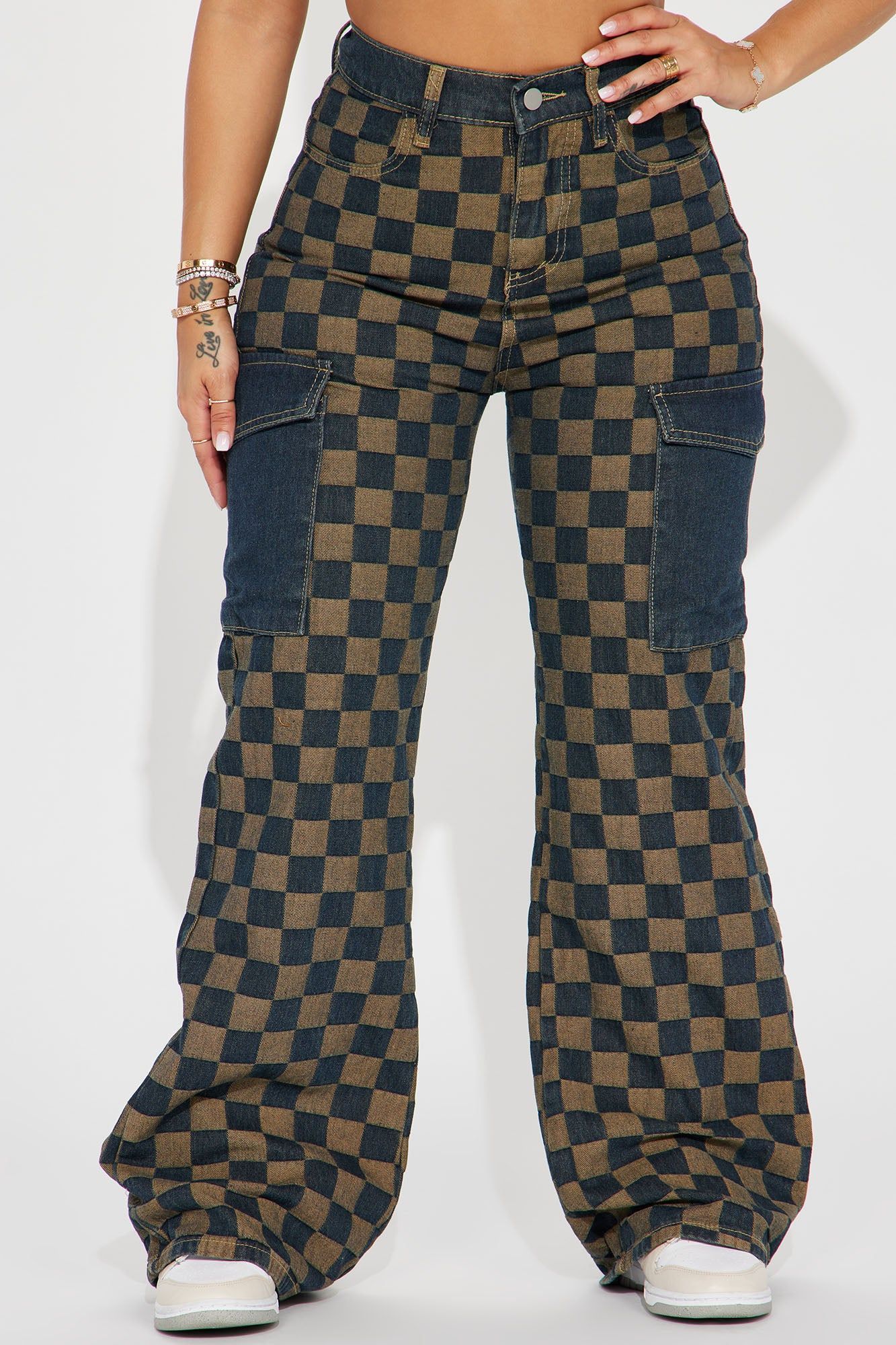 Exactly That Checkered Cargo Jeans - Dark/Combo sold by Fashion Nova product image thumbnail 2