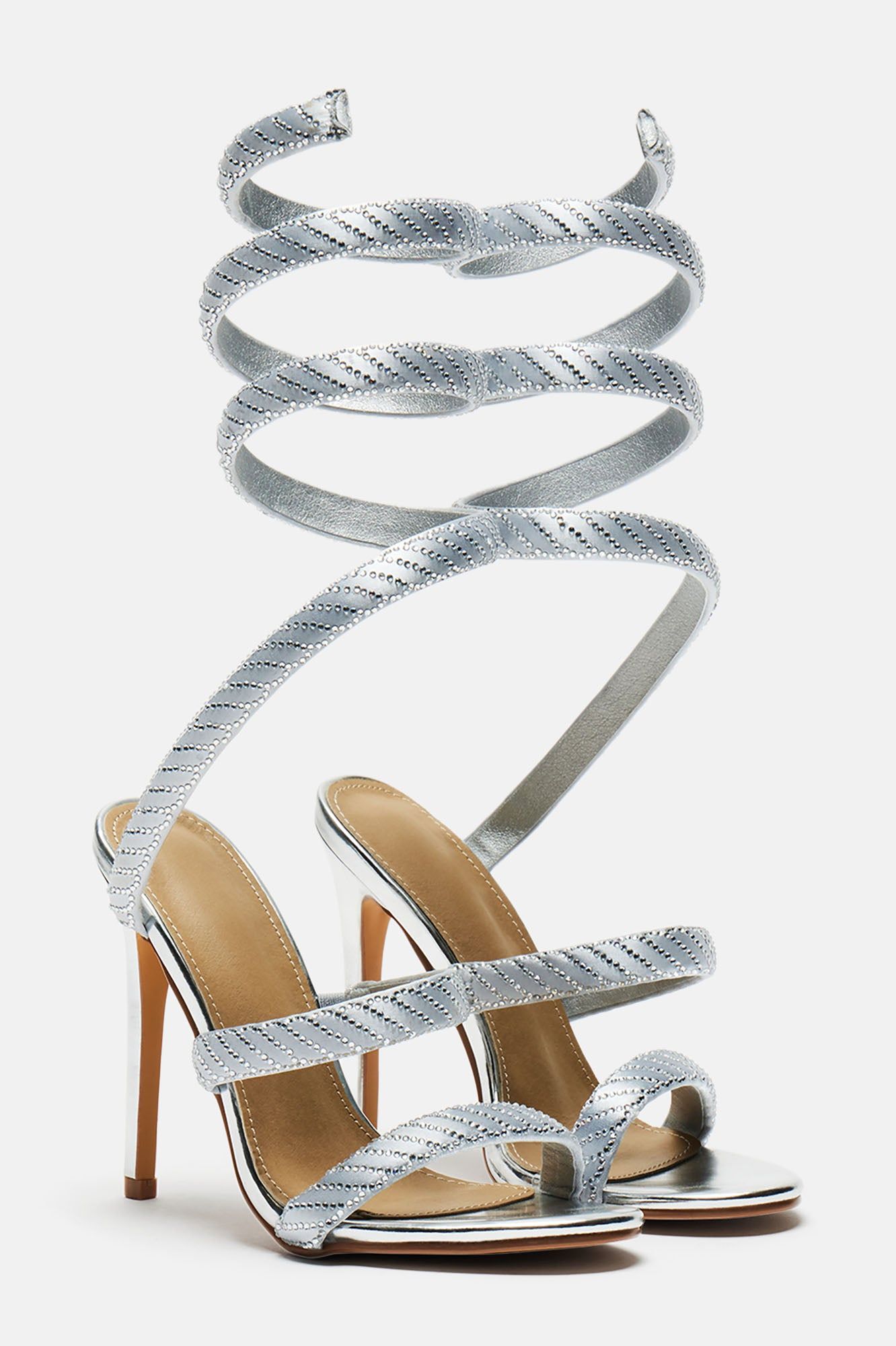 Playing Hard To Get Wrap Up Heeled Sandals - Silver sold by Fashion Nova product image thumbnail 3