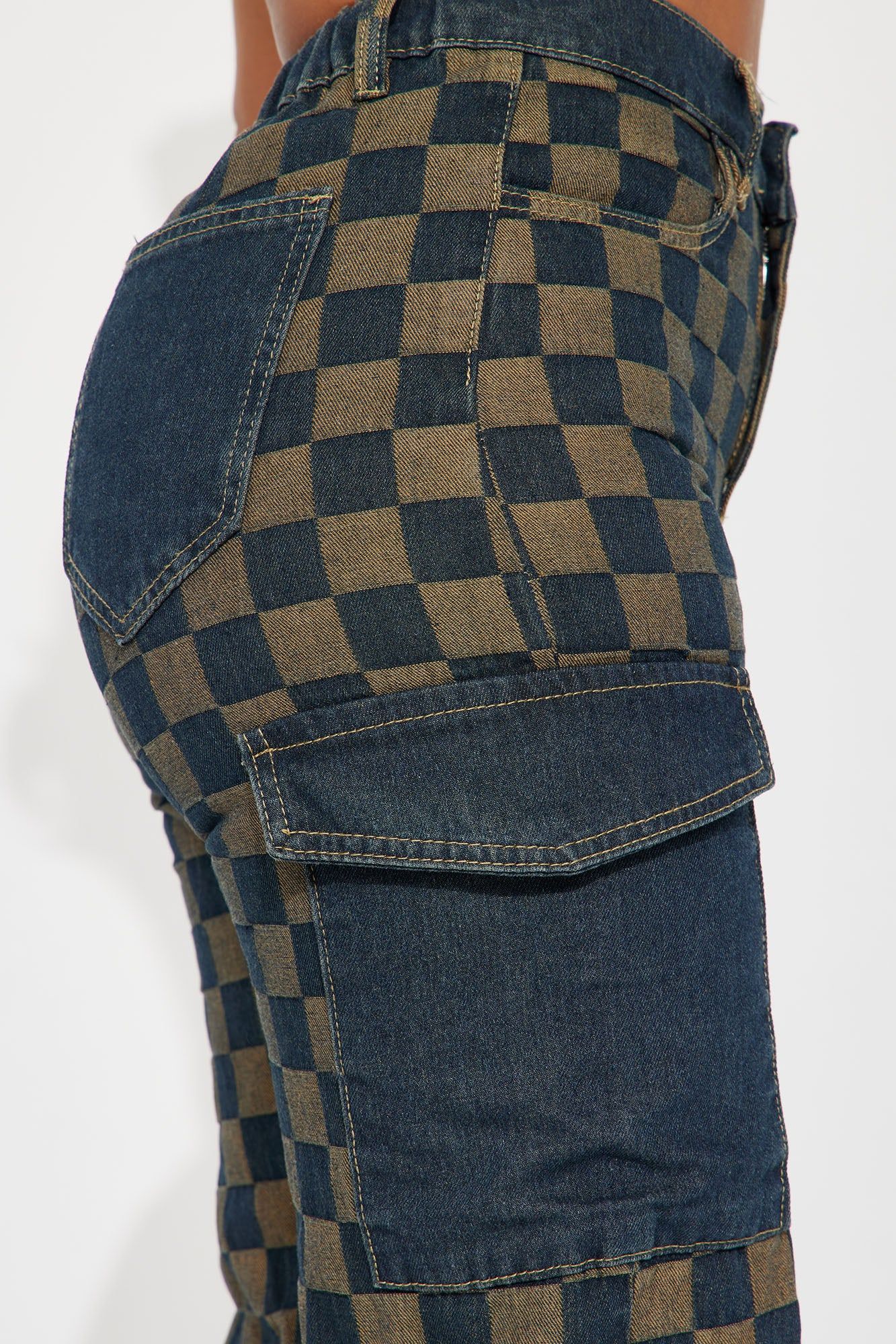 Exactly That Checkered Cargo Jeans - Dark/Combo sold by Fashion Nova product image thumbnail 3