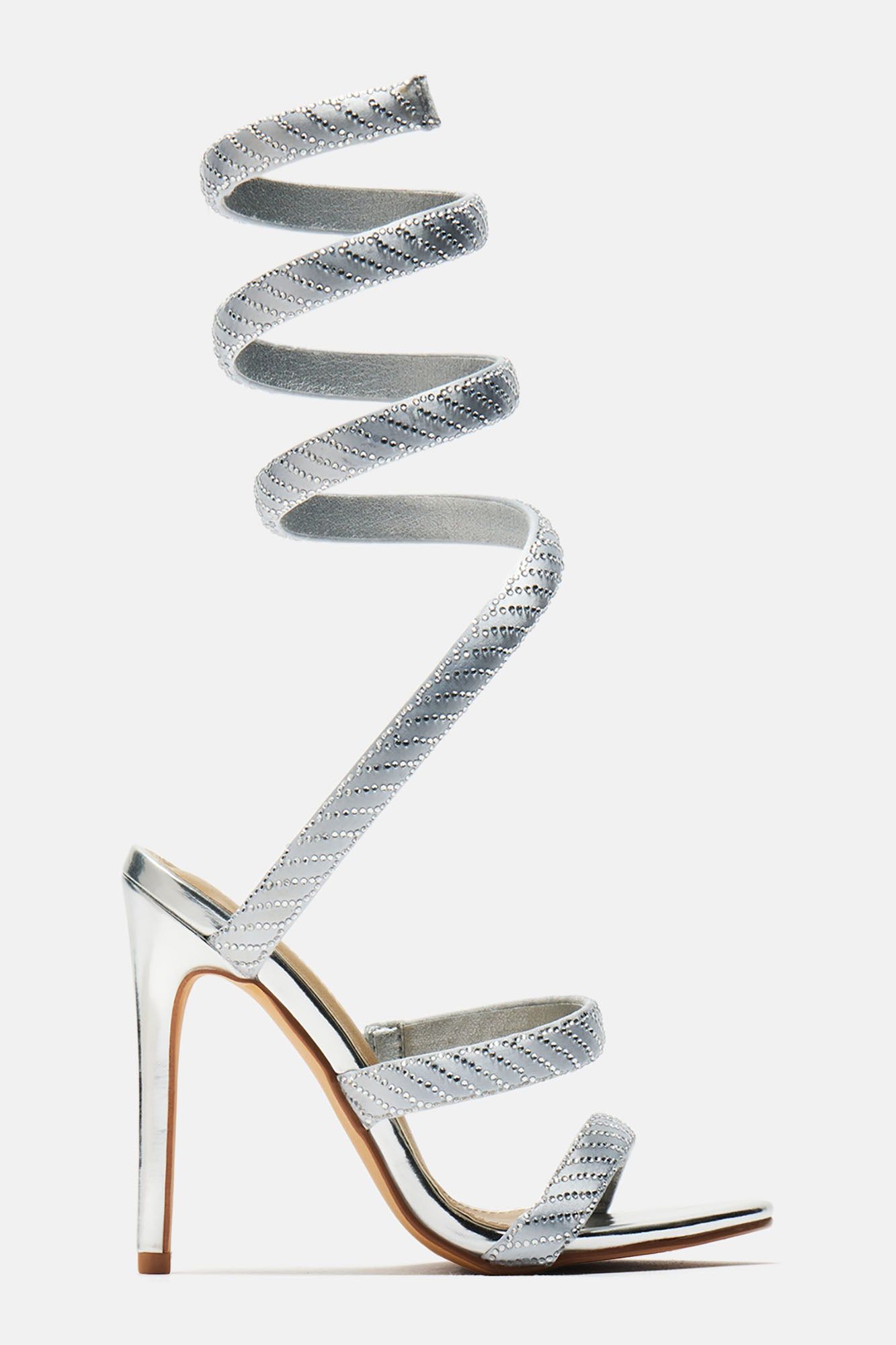 Playing Hard To Get Wrap Up Heeled Sandals - Silver sold by Fashion Nova product image thumbnail 4