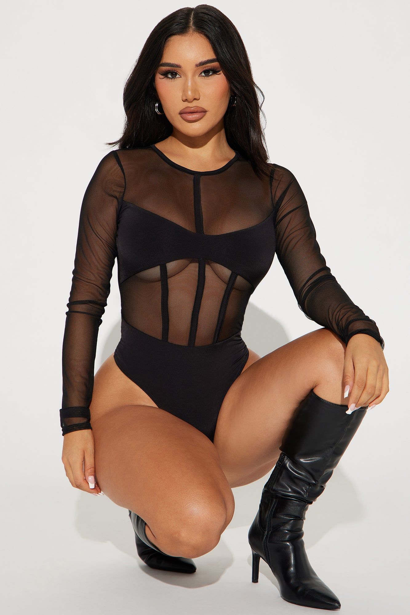 Lights Out Mesh Bodysuit - Black sold by Fashion Nova