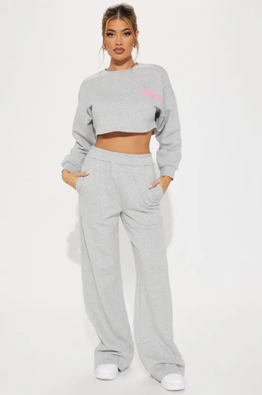 Trouble Maker French Terry Pant Set - Heather Grey sold by Fashion Nova