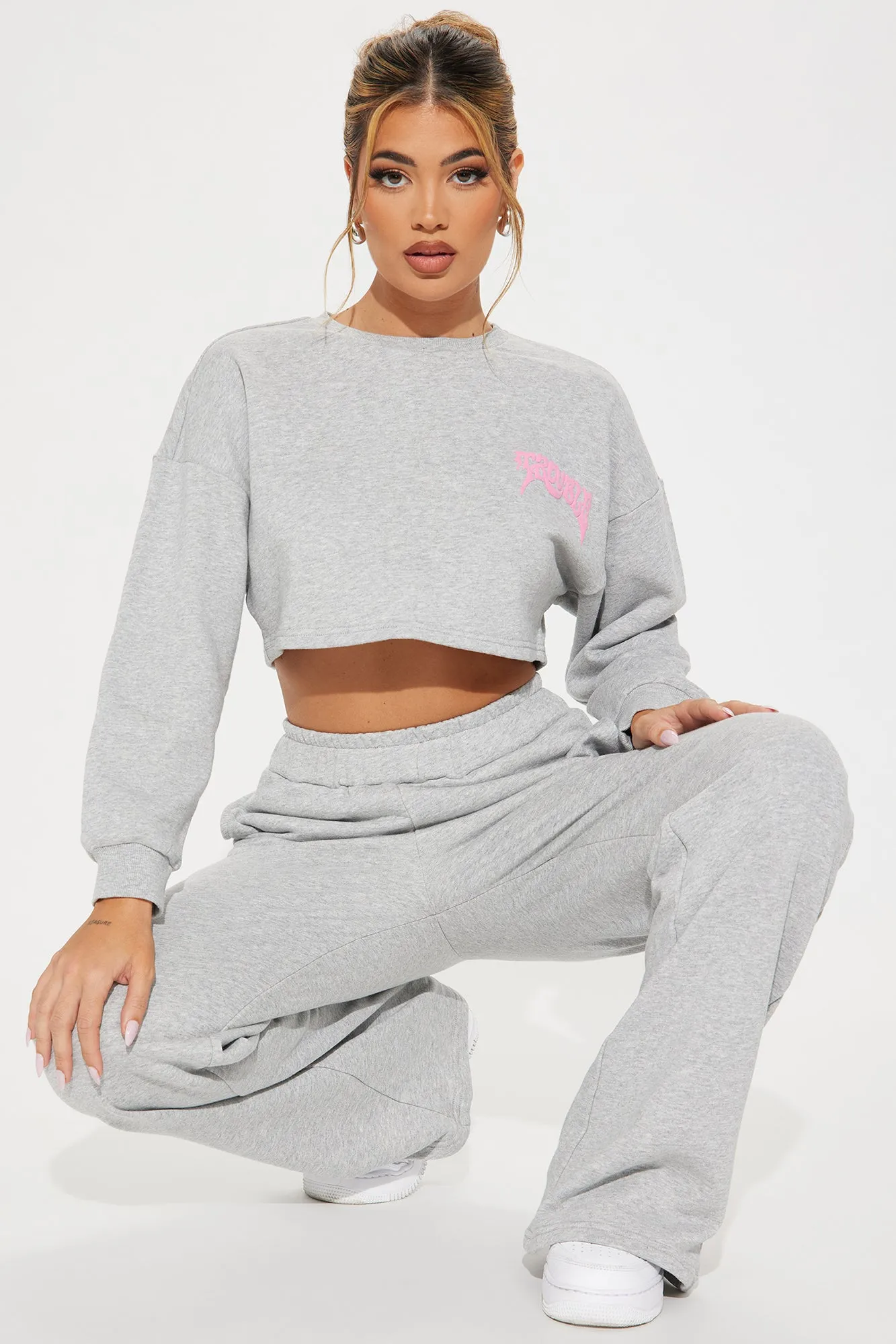 Trouble Maker French Terry Pant Set - Heather Grey sold by Fashion Nova product image thumbnail 2