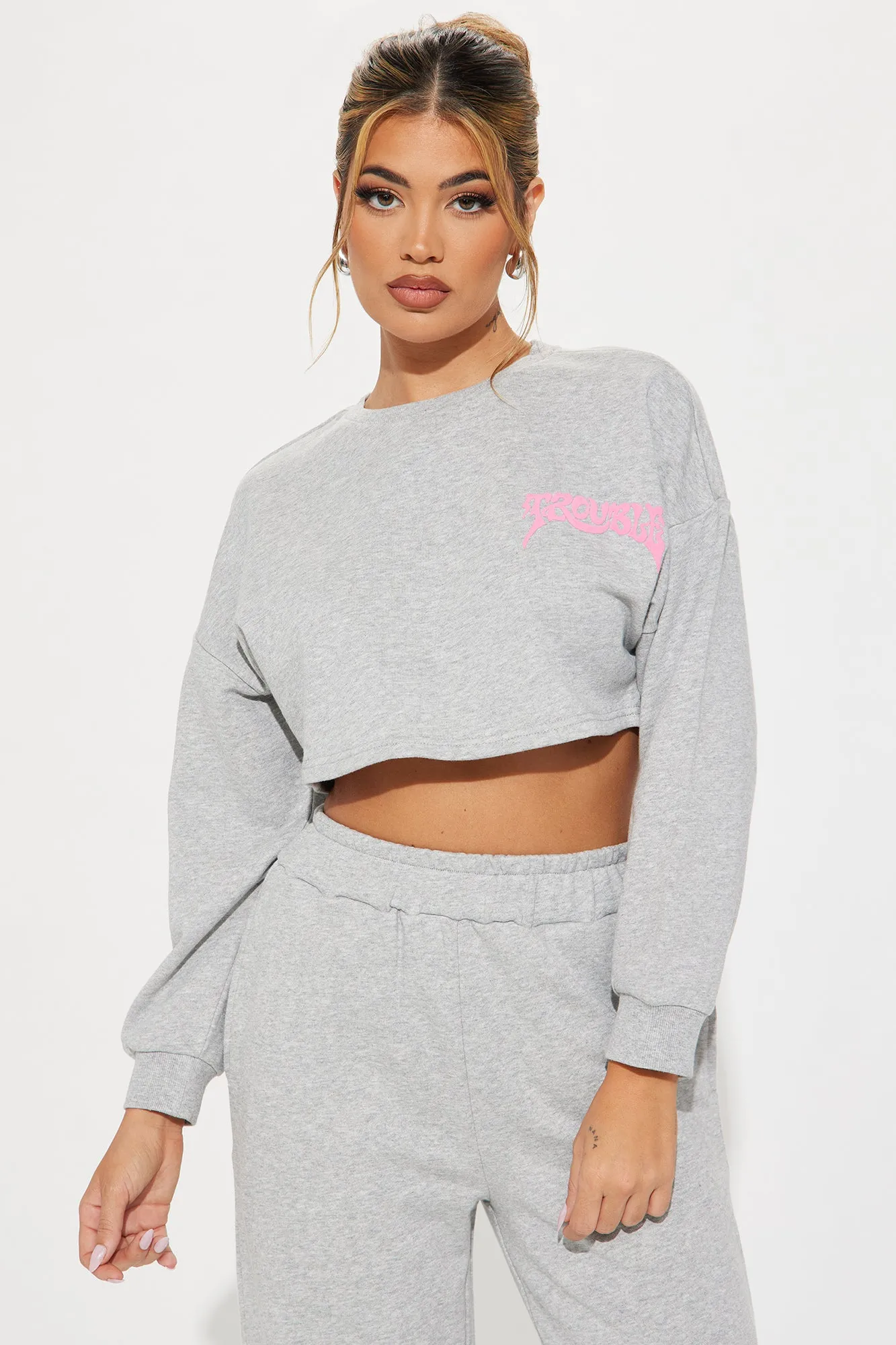 Trouble Maker French Terry Pant Set - Heather Grey sold by Fashion Nova product image thumbnail 3