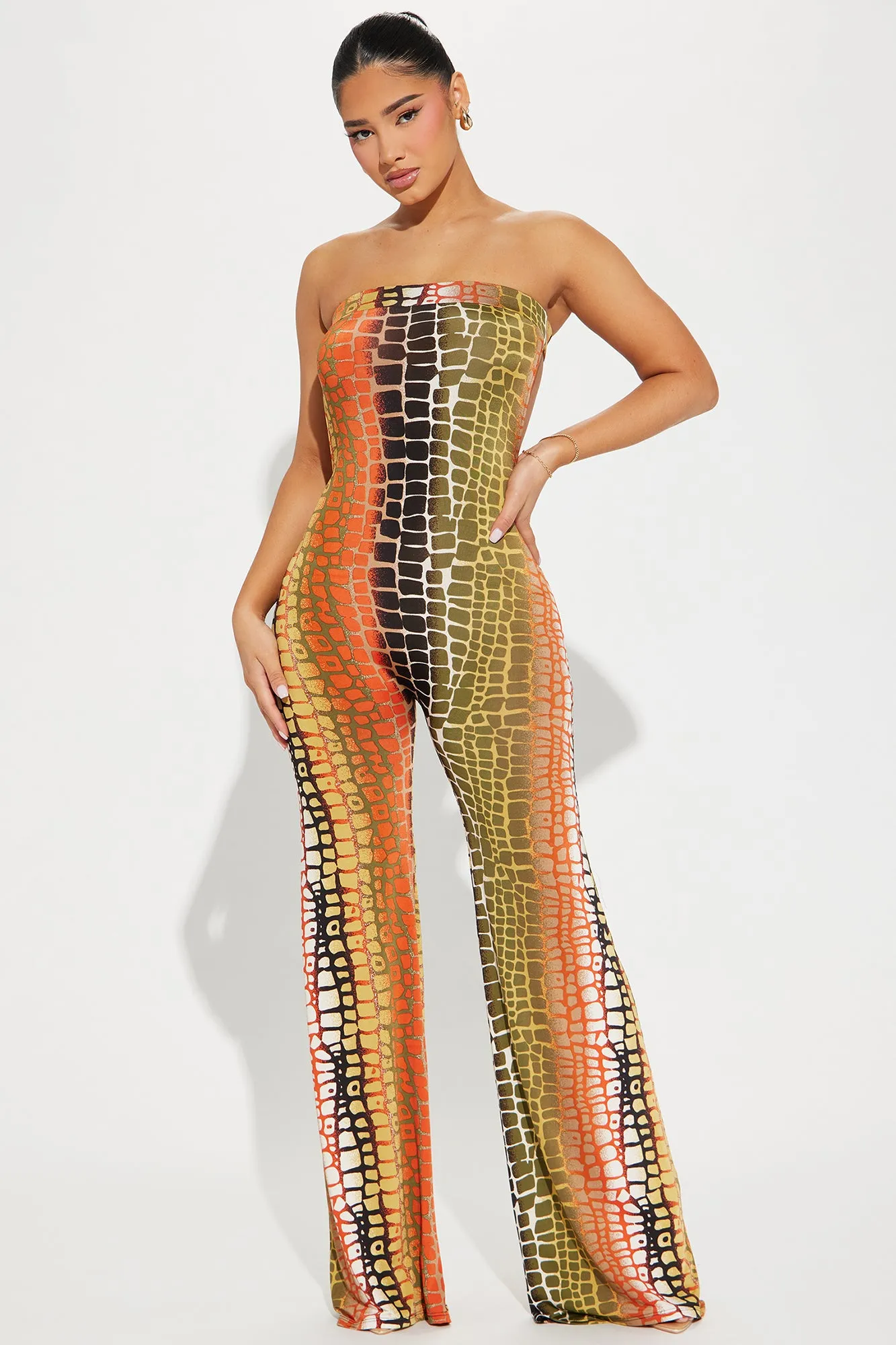 Spotted Me Tube Jumpsuit - Olive/combo sold by Fashion Nova