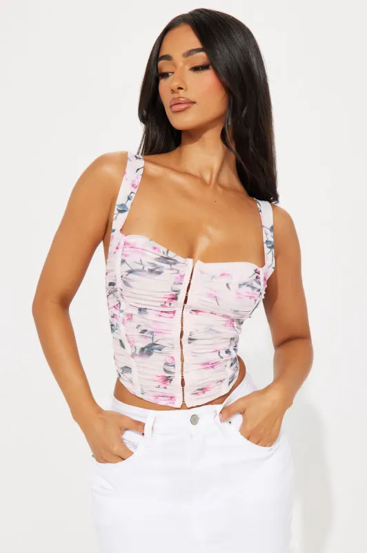Sent From Heaven Floral Corset Top - Pink/combo sold by Fashion Nova
