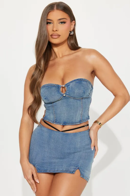 Syeda Washed Denim Skirt Set - Medium Wash sold by Fashion Nova