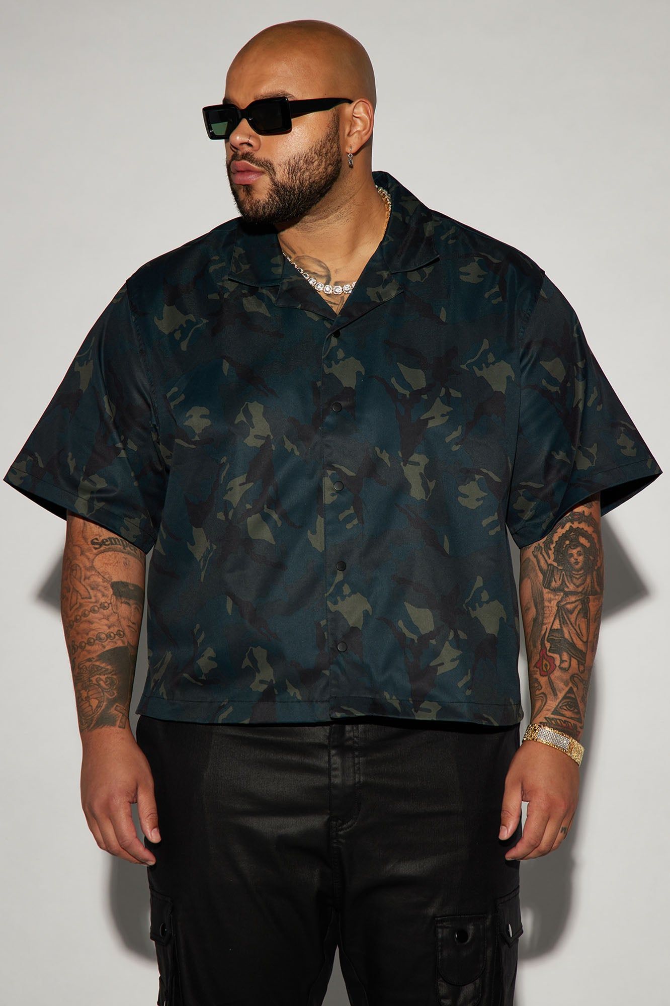 Night Opps Cropped Button Up Shirt - Camouflage sold by Fashion Nova product image thumbnail 2