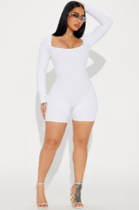 Brynn Snatched Romper - White sold by Fashion Nova