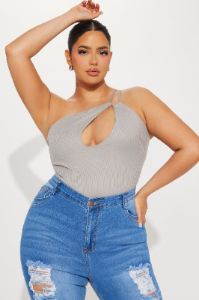 Nancy One Shoulder Bodysuit - Slate Grey sold by Fashion Nova