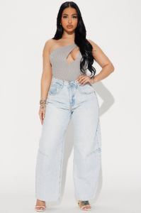 Nancy One Shoulder Bodysuit - Slate Grey sold by Fashion Nova