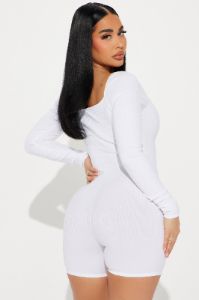 Brynn Snatched Romper - White sold by Fashion Nova