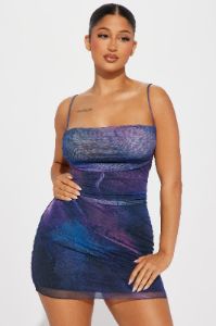 Lightning Mesh Mini Dress - Purple/combo sold by Fashion Nova