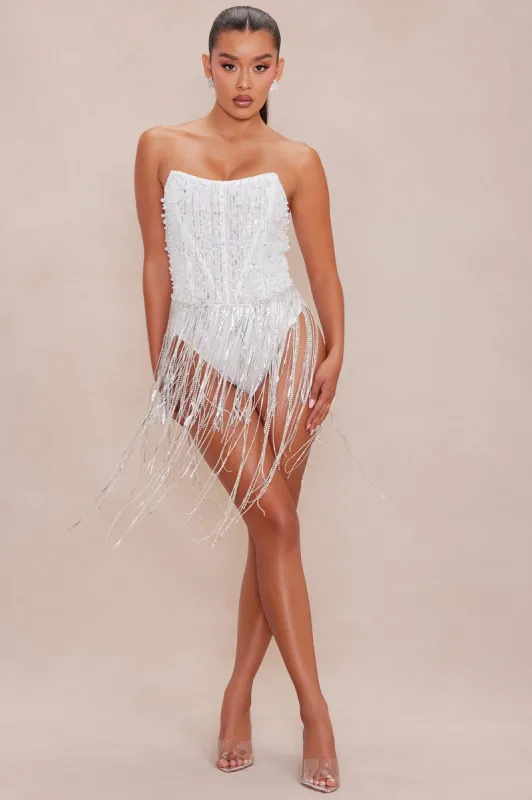 Kim Embellished Corset Bodysuit - White sold by Fashion Nova