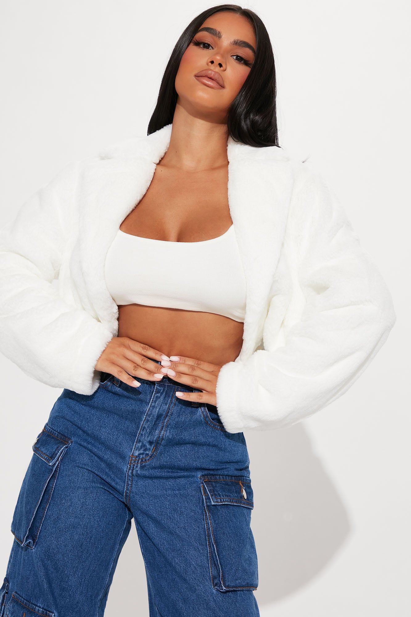 Sofiya Cropped Fur Coat - Ivory sold by Fashion Nova