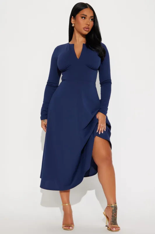Charolette Long Sleeve Midi Dress - Navy sold by Fashion Nova