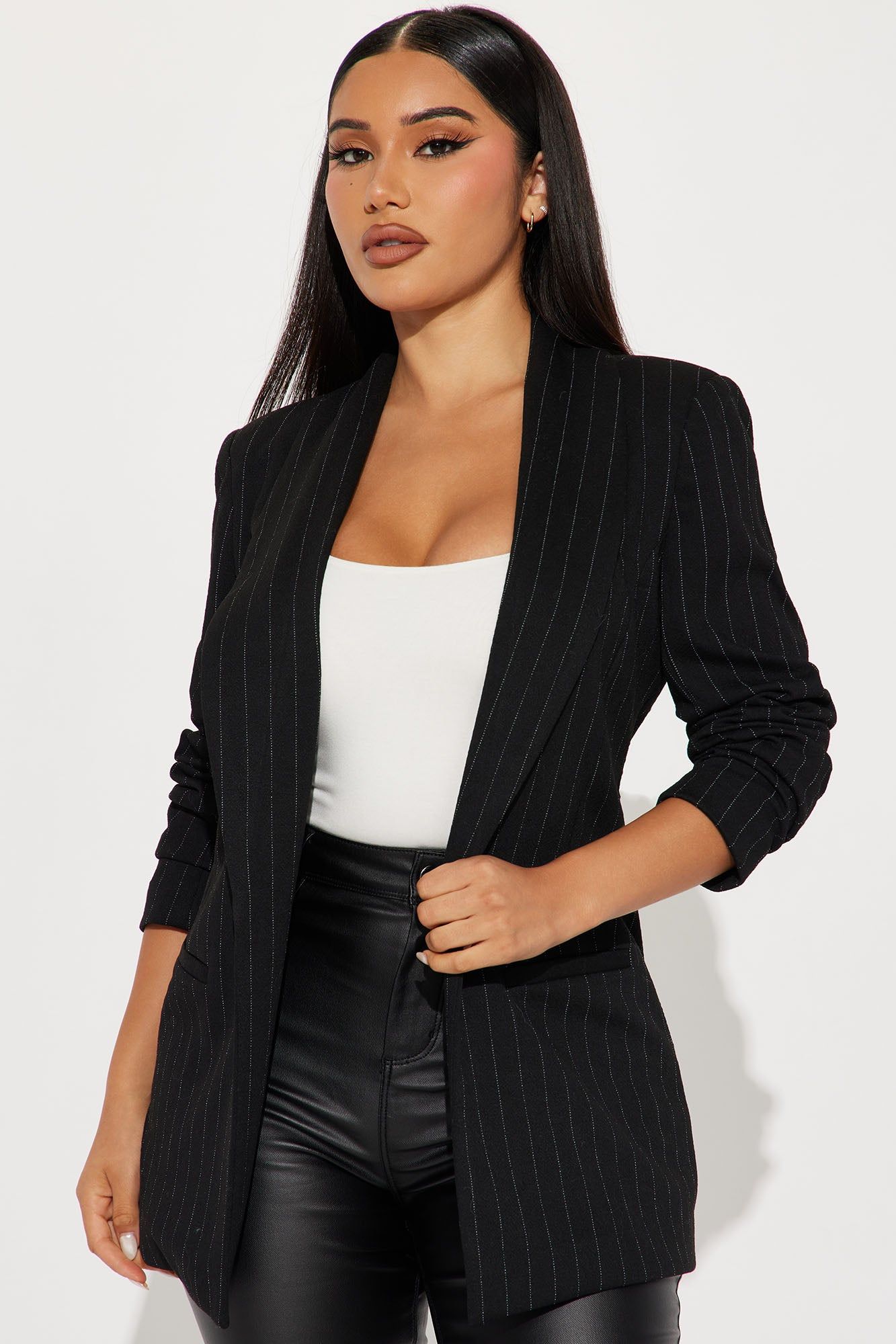 New Perspective Pinstripe Blazer - Black sold by Fashion Nova