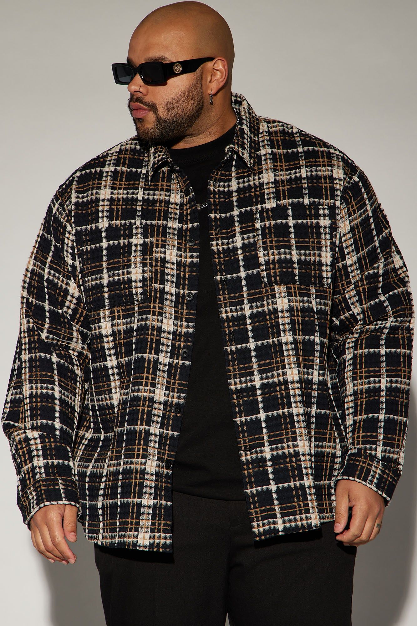 Take You On A Ride Textured Button Up Shirt - Black/combo sold by Fashion Nova product image thumbnail 4