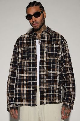 Take You On A Ride Textured Button Up Shirt - Black/combo sold by Fashion Nova