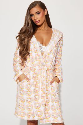 Donut Kill My Vibe Plush PJ Robe - Pink/combo sold by Fashion Nova