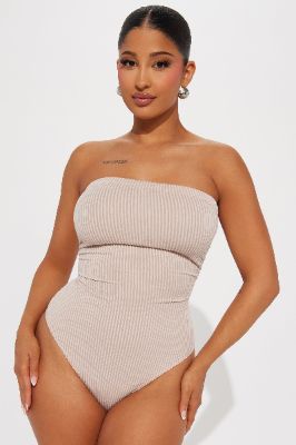 Rylin Ribbed Bodysuit - Oatmeal sold by Fashion Nova