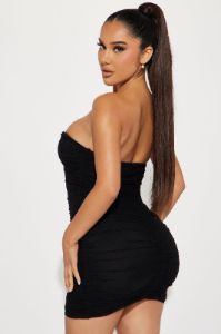 Raquel Ruched Mesh Mini Dress - Black sold by Fashion Nova