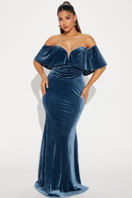 Heather Velvet Gown - Slate Blue made by Fashion Nova