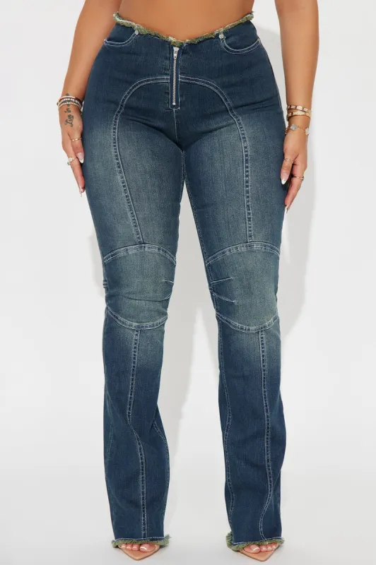 One Of Those Moments Moto Stretch Bootcut Jeans - Dark Wash sold by Fashion Nova