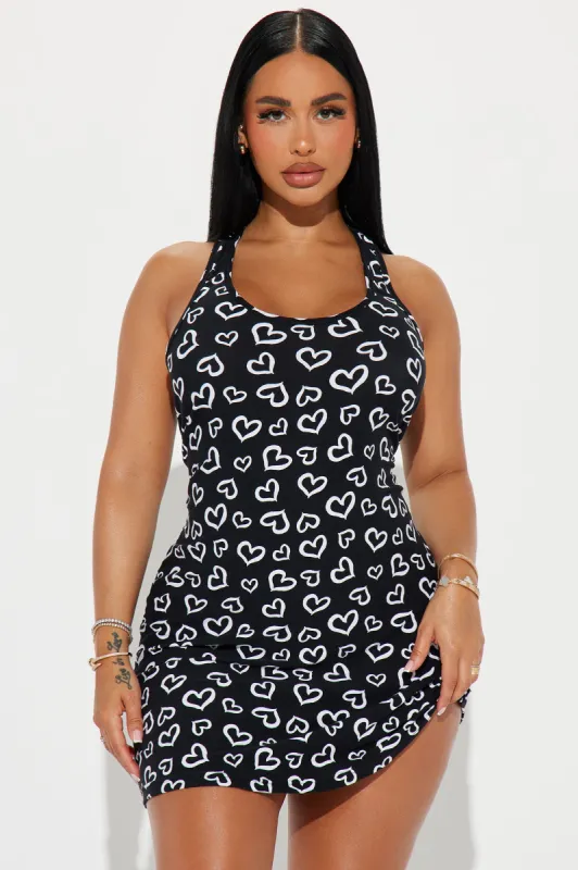 Give You My Heart PJ Sleep Dress - Black/White sold by Fashion Nova